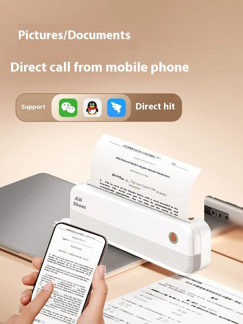 Ailixiong P40 mini portable A4 thermal printer in blue or white, showing compact size.