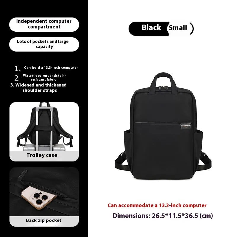Women's canvas travel backpack showing organisational compartments and breathable design in apricot colour