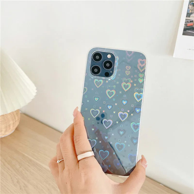 Transparent silicone iPhone case with laser colourful love pattern for iPhone models