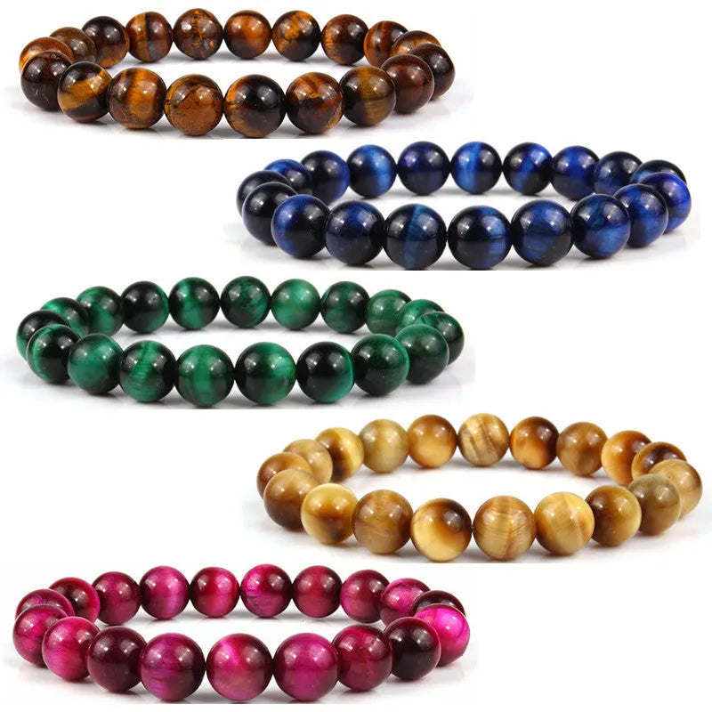 Natural tigereye crystal bracelet with geometric round beads in various colour options