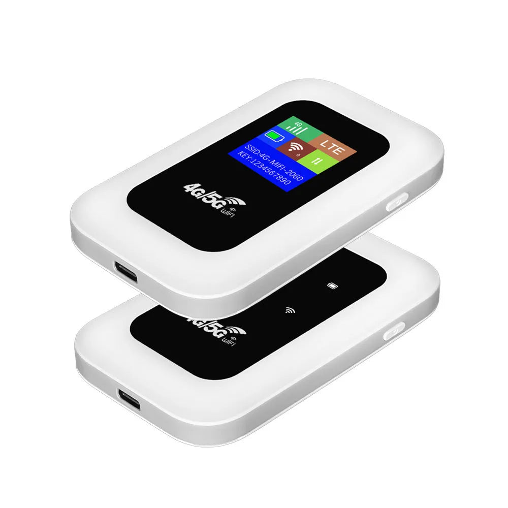 Portable 4G WiFi router measuring 11 x 7.5 x 2.8 cm with SIM slot and LED indicators