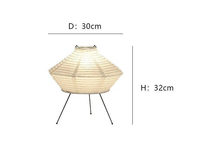 Japanese-style rice paper vertical table lamp with 3-colour light, 30cm diameter 32cm height, on a bedside table