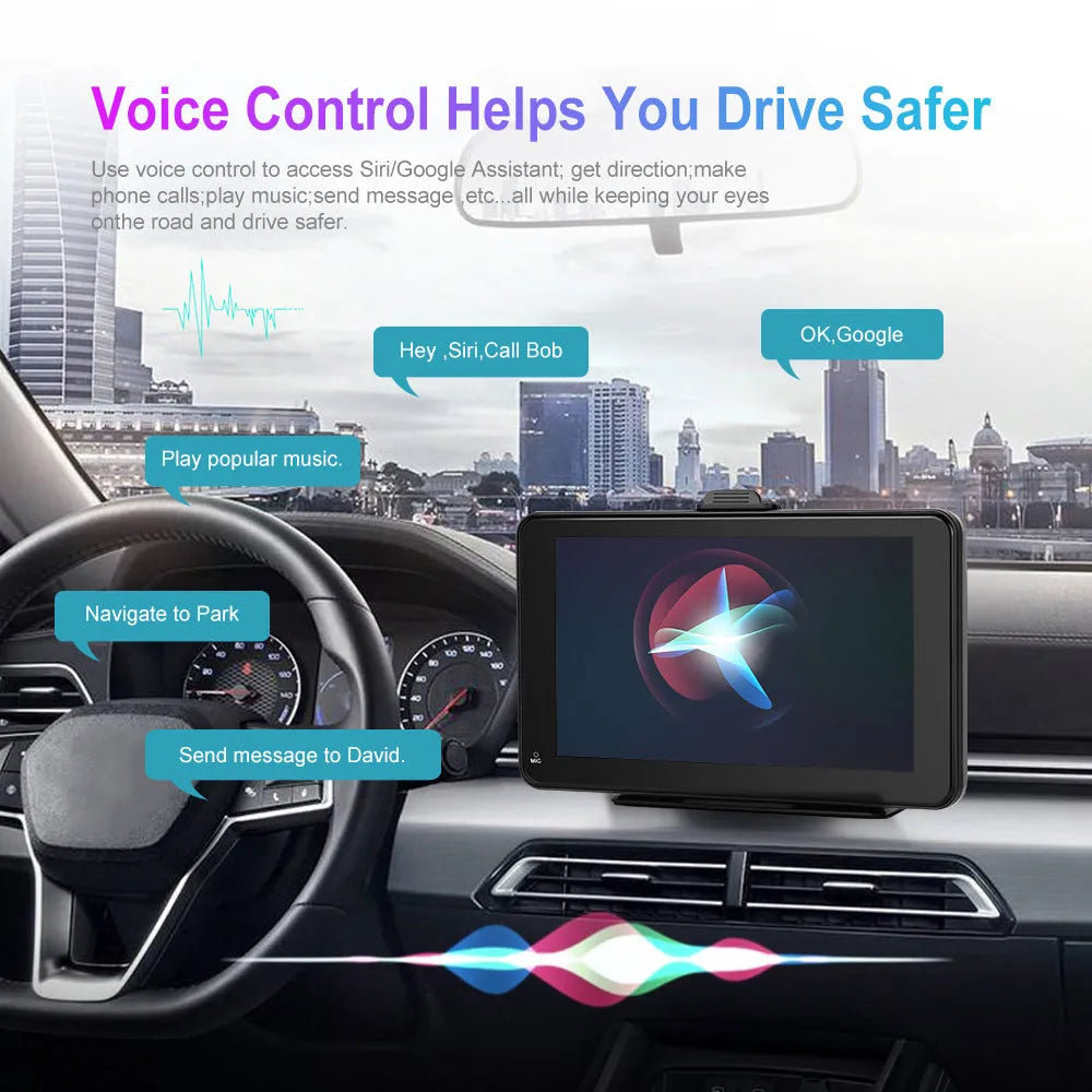 7-inch HD wired car dashboard screen player with universal mounting brackets and cigarette lighter power plug