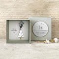 Boxed modern style resin Guardian Angel ornament gift for friends.