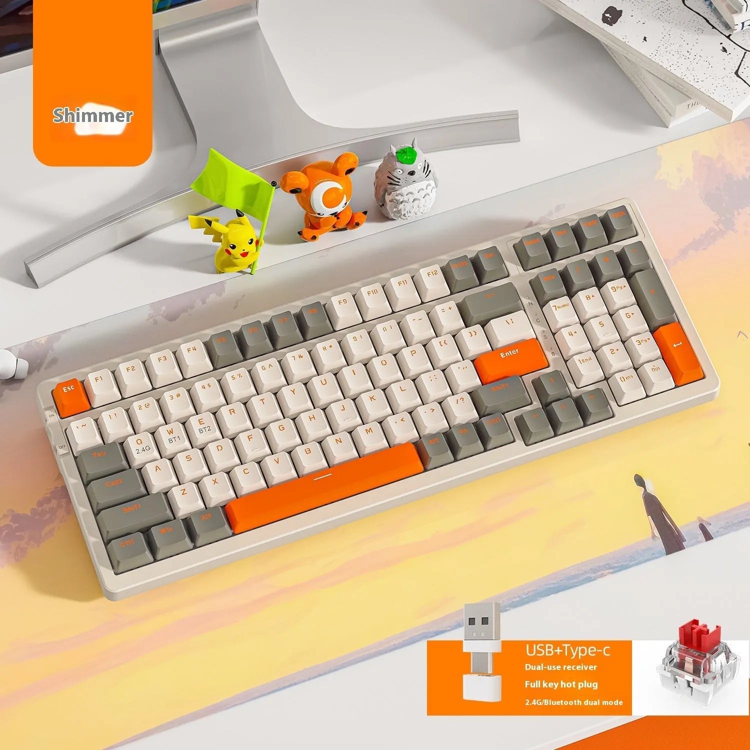 Free Wolf K96 Bluetooth dual-mode mechanical keyboard with red switches in blueberry, cheese, lemon, and shimmer colour options