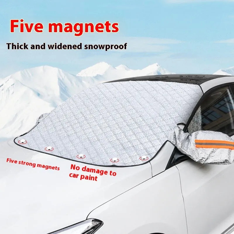 Aluminium foil car cover with reflective stripes and magnets for SUV winter windshield protection