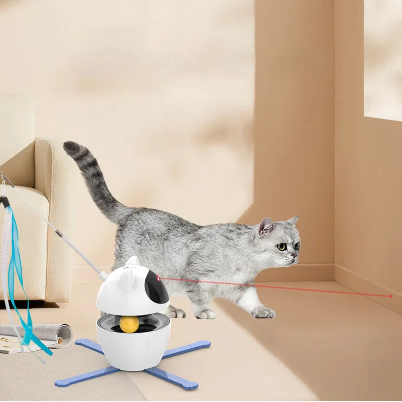 White interactive cat toy with funny stick and elastic rope for indoor cats