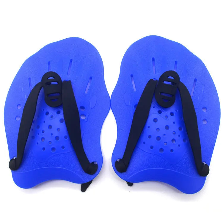 Swimming training paddles with webbed design for freestyle stroke technique in multiple colours