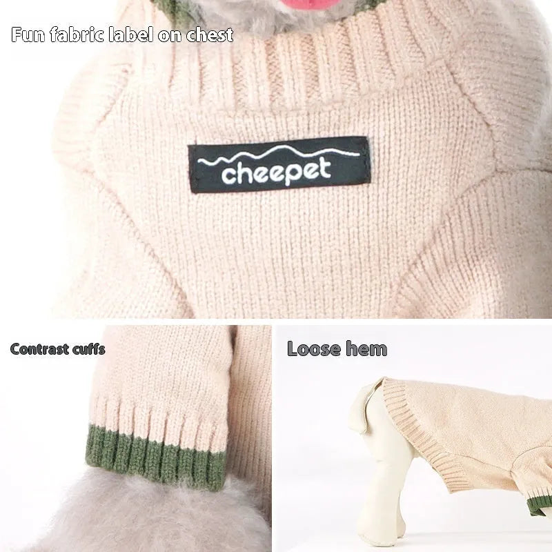 Two-colour pet sweater for dogs and cats in British style wool design