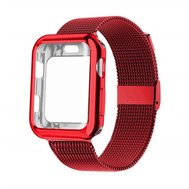 Magnetic metal Milan Apple Watch band with protective case in multiple colours and sizes