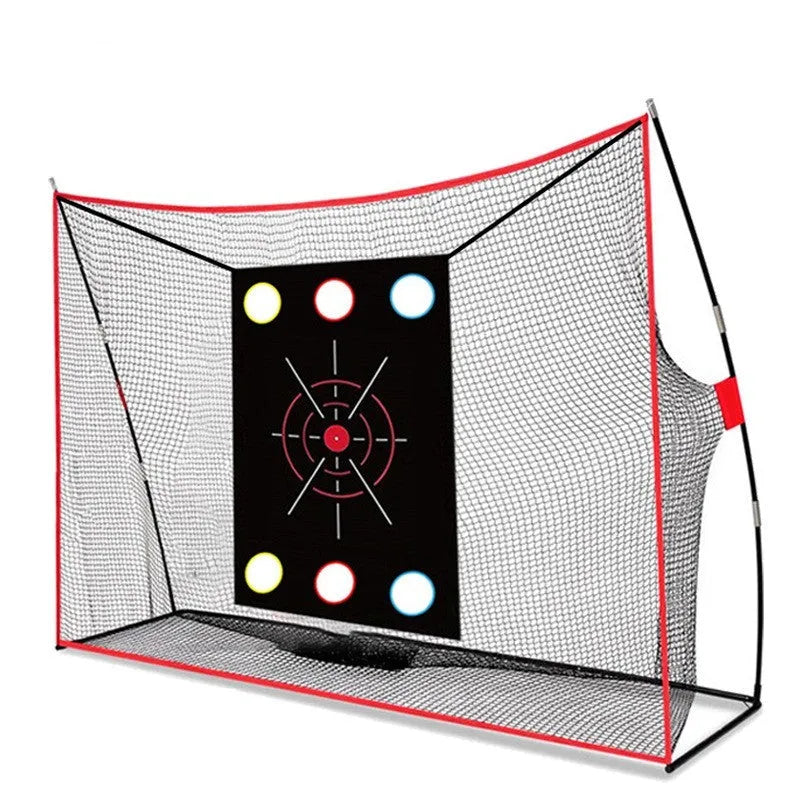Golf wedge training net with 3-hole cross net on 30x60cm straw mat with practice balls and accessories