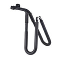 Black aluminium bicycle surfboard hanger bracket on a bike with surfboard attached