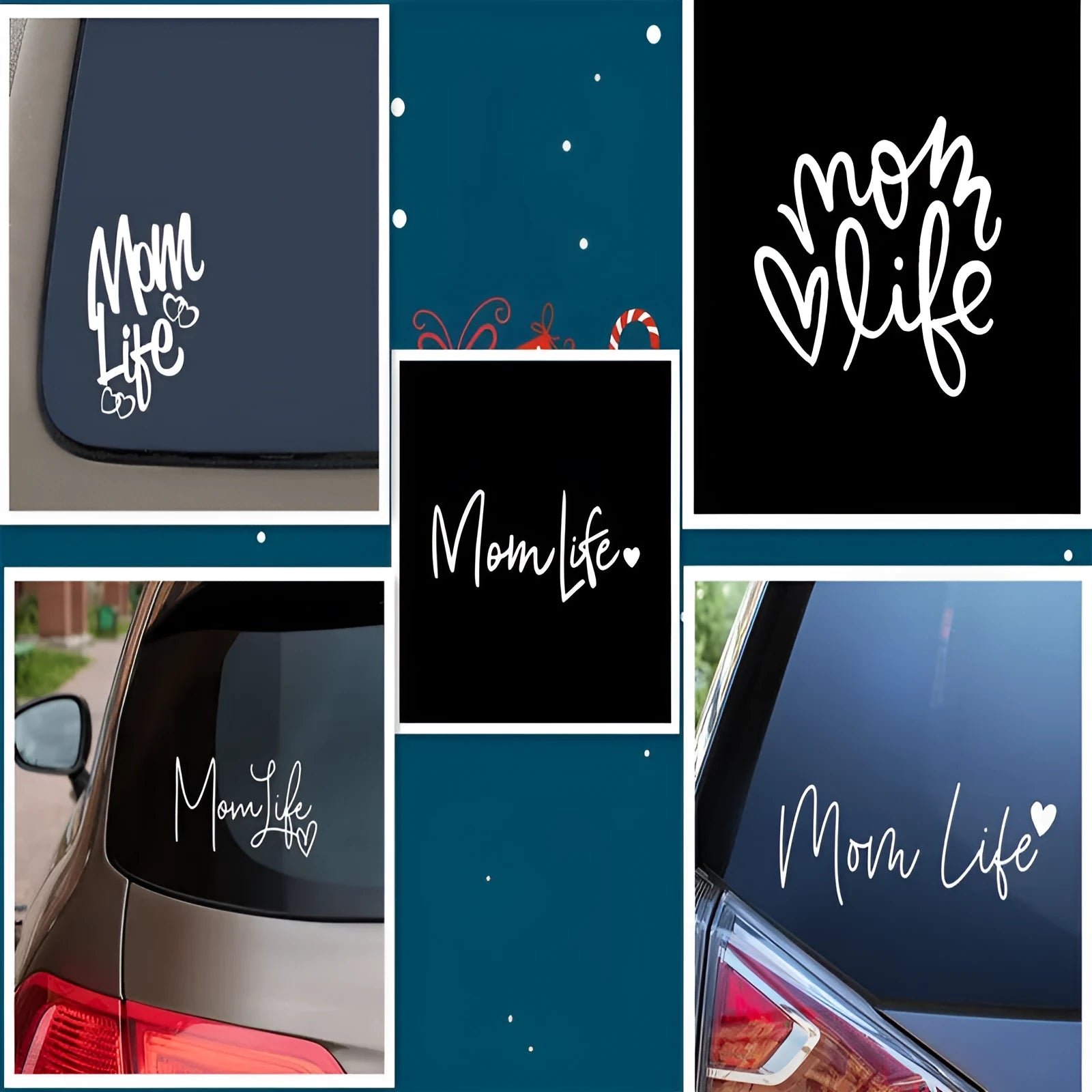 Mom Life PVC hollow carving car decal sticker in white, approx 17 cm, for window or wall