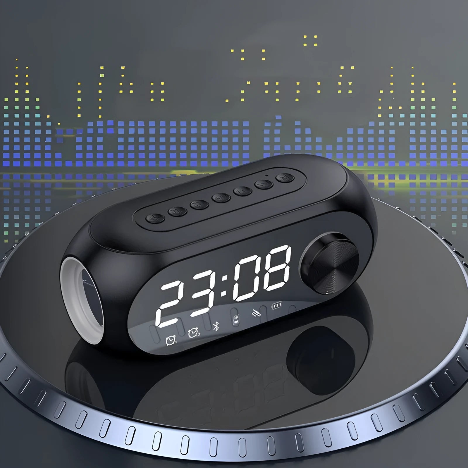 S8 Black portable mini Bluetooth speaker clock with extra bass and USB charging cable