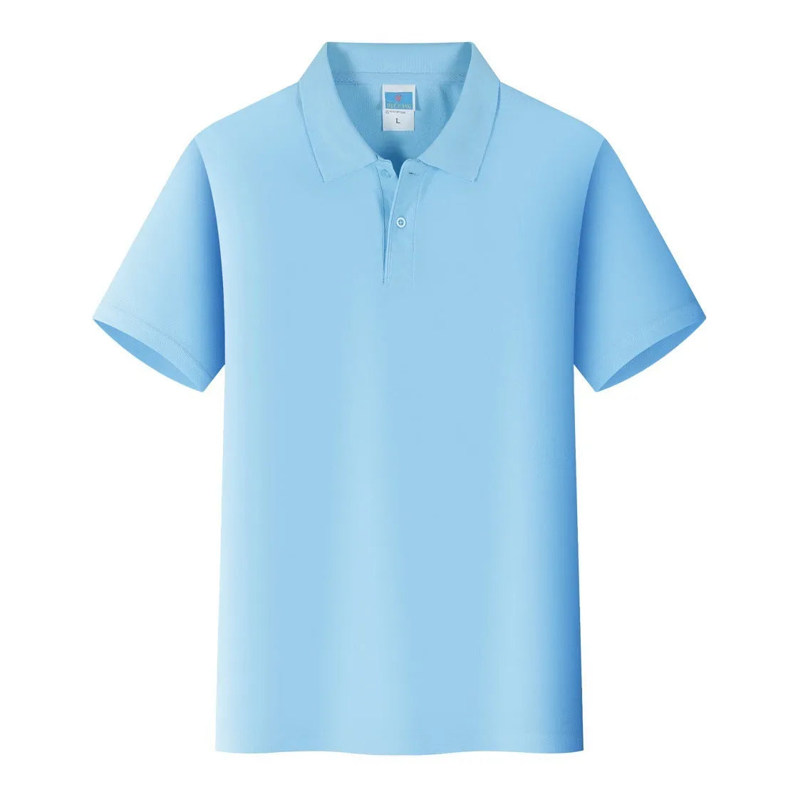 Straight-fit cotton short sleeve pullover shirt for workwear advertising on a mannequin.