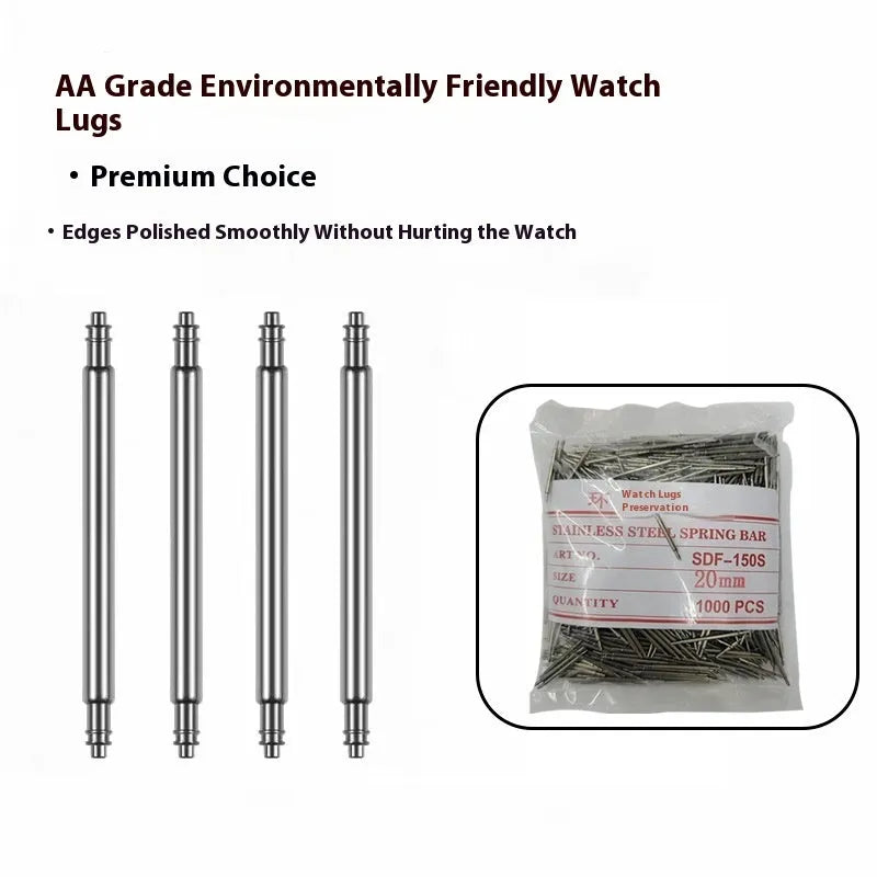 Watch spring bar pins in sizes 21mm to 26mm for bracelet attachment