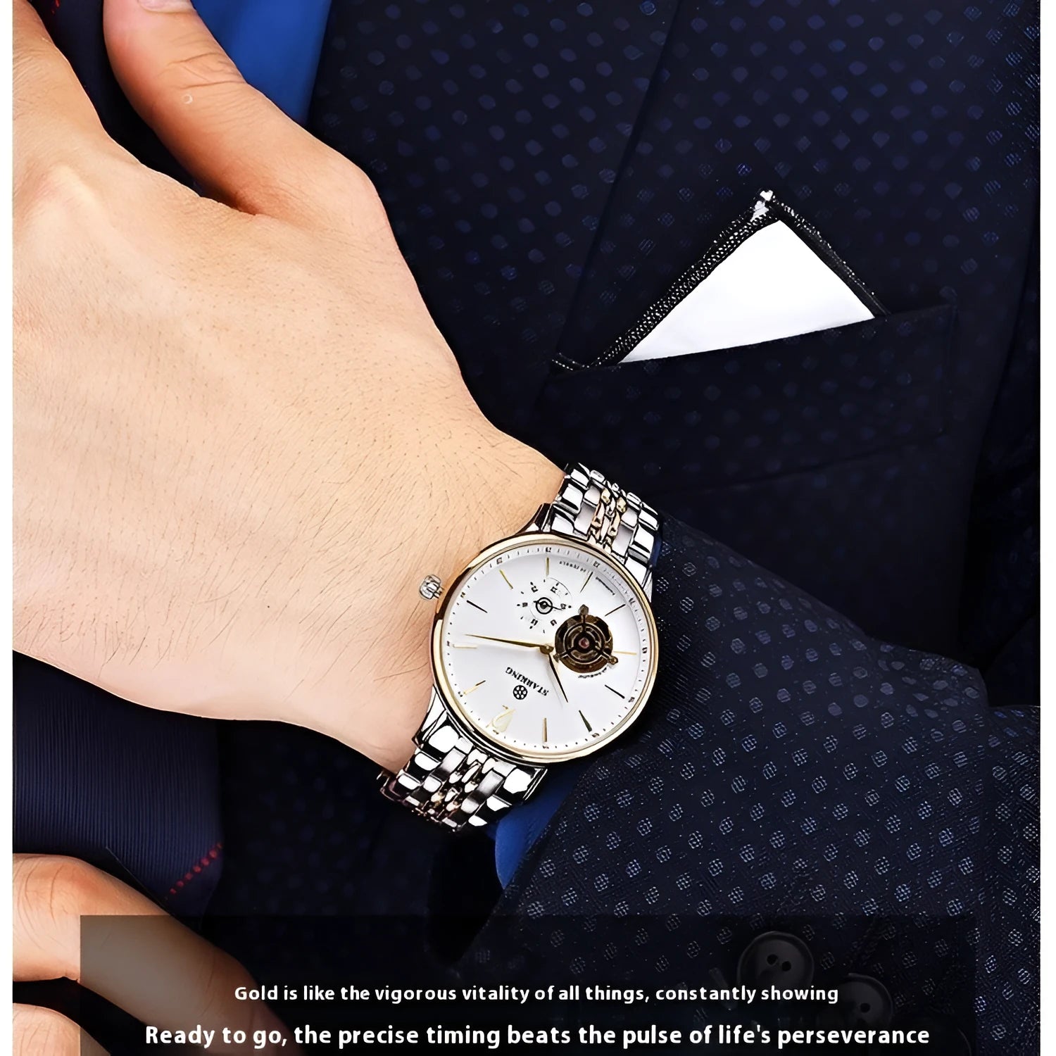 Automatic mechanical business men's watch with sapphire crystal glass and stainless steel case