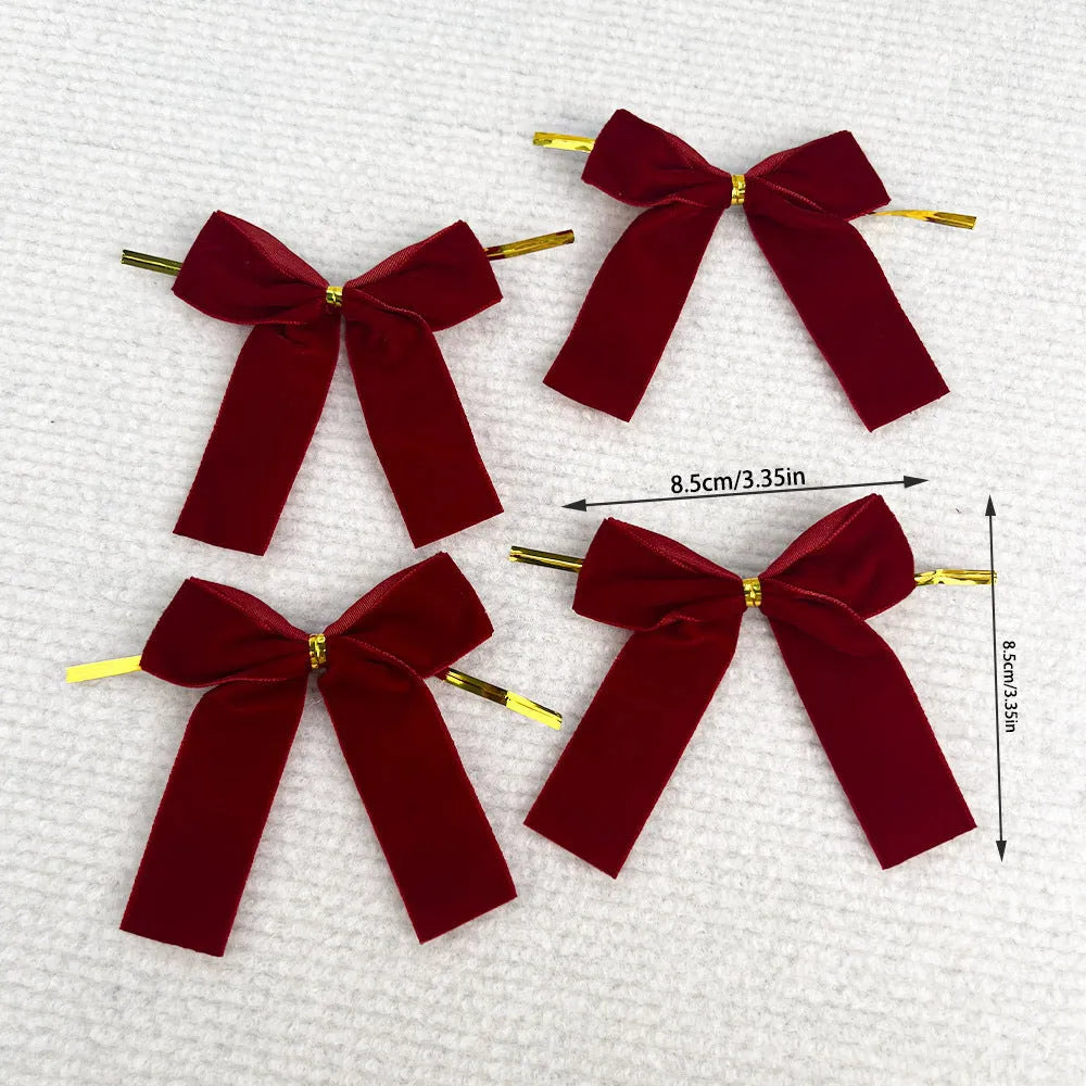 Handmade velvet Christmas tree bow decoration in red with tie attachment