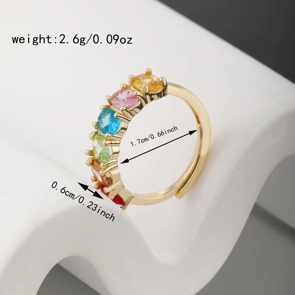 Women's adjustable gold zircon ring with electroplated copper construction and retro colour design