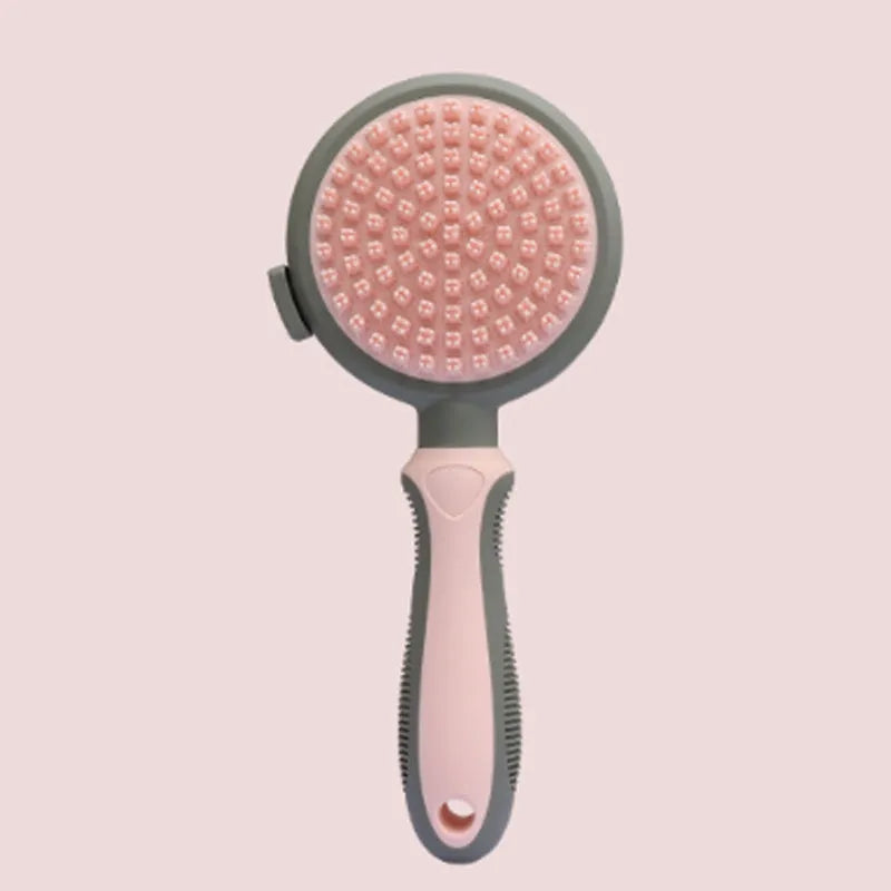 Green and pink 2-in-1 silicone pet grooming brush with retractable slicker and octopus-teethed massager