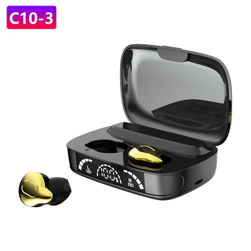 C10-3 wireless binaural Bluetooth headset in plating gold with battery display and charging compartment