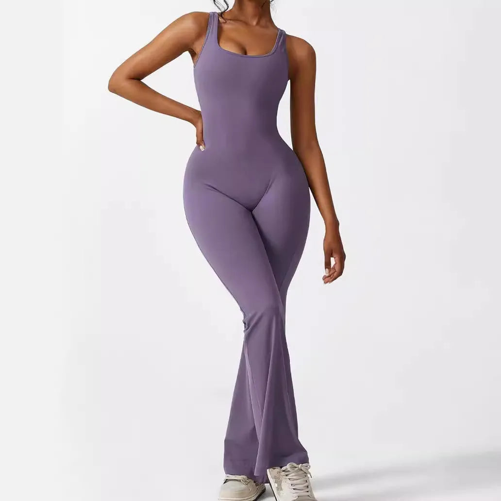 Women's sleeveless polyester yoga jumpsuit in various colours