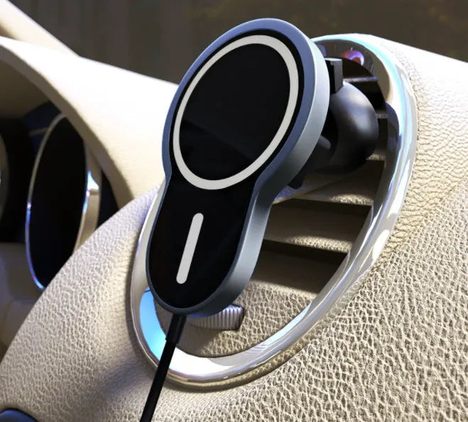 Black magnetic wireless car charger bracket for iPhone, Huawei, Samsung with USB connection