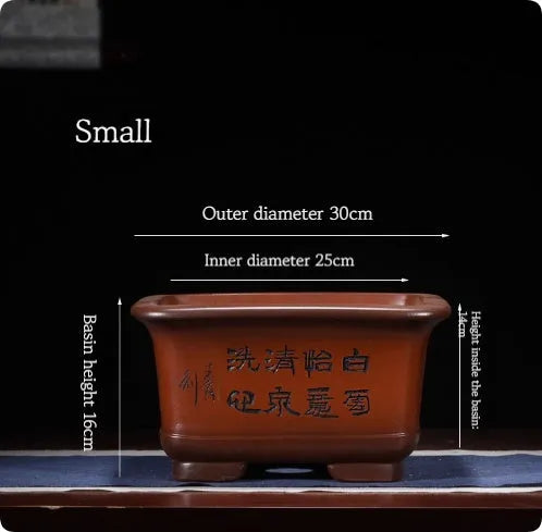 Large Chinese-style purple clay flower pot for indoor bonsai and plants.