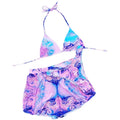 Plain pink triangle bikini three piece set with bra, shorts, and T-pants in nylon