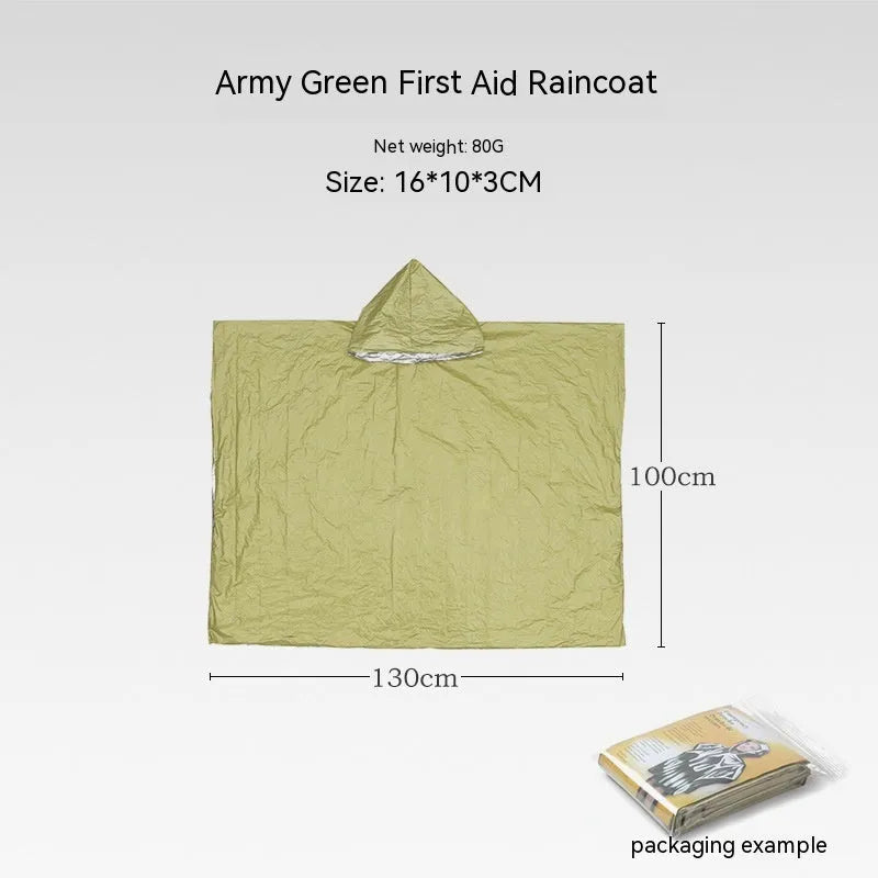 Orange emergency tent kit with sleeping bag, raincoat and whistle for disaster relief