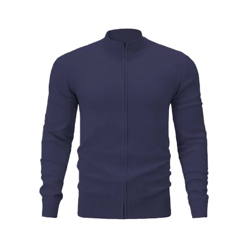 Men's cotton zip-up hoodie with stand collar in loose fit casual style