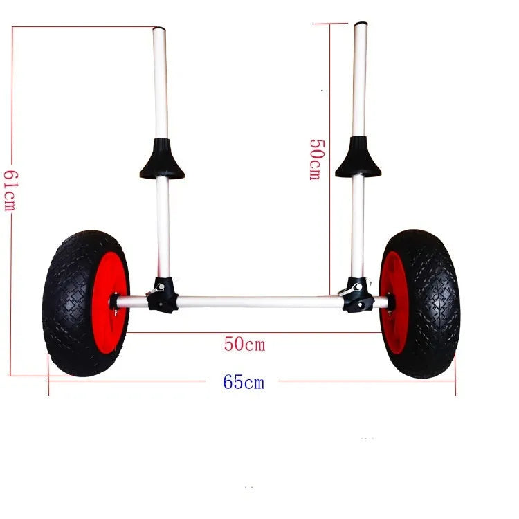 Foldable aluminium kayak beach trailer with upright plug-in pole platform for transporting boats
