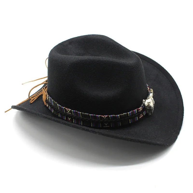 A Western-style bell crown cowboy hat on a stand, shown in an army green colour.