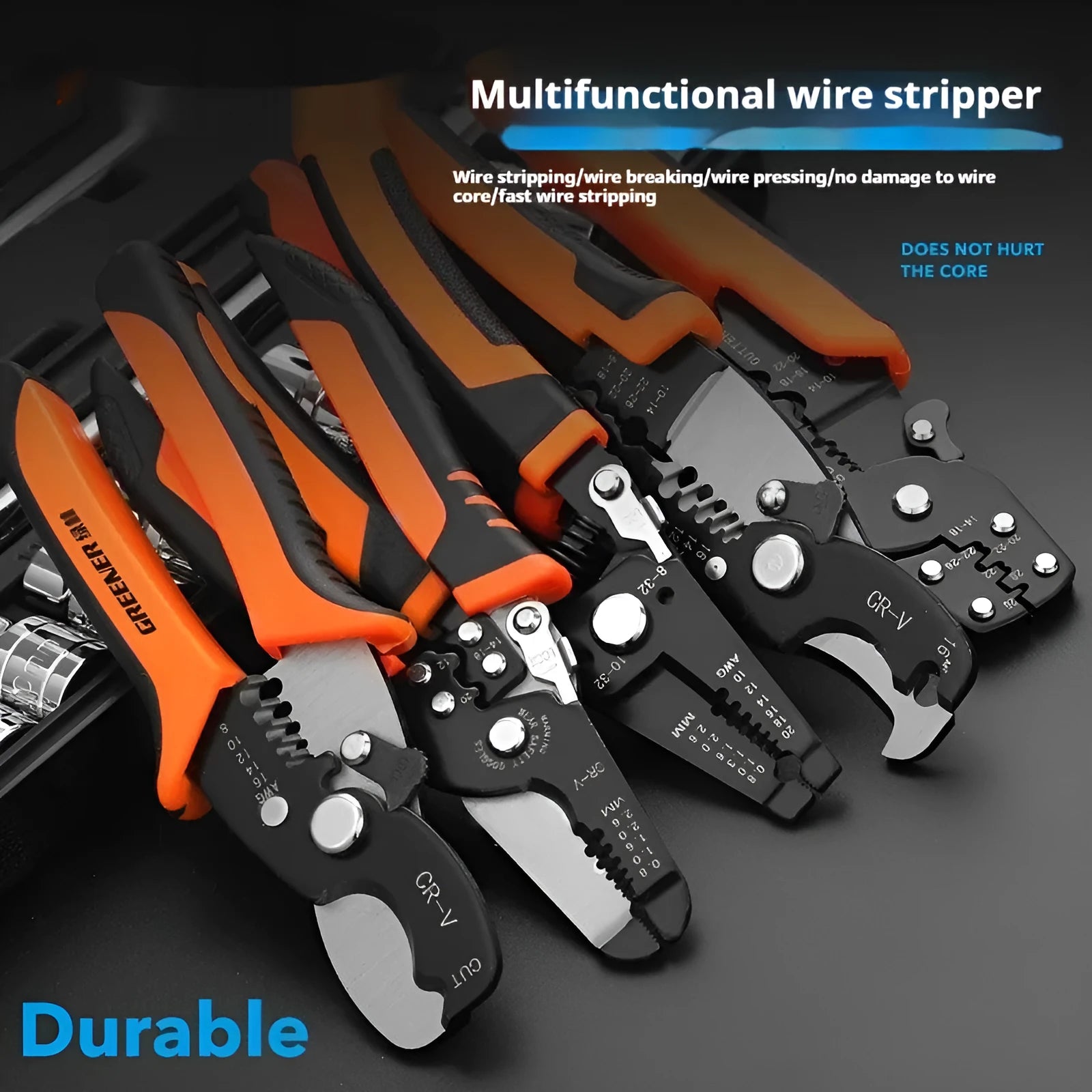Fully automatic wire stripping pliers tool made from steel with box mounted presentation.