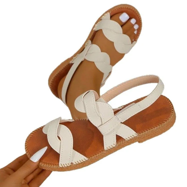 Woven flat shoes for women breathable lightweight rubber sole low top summer casual footwear