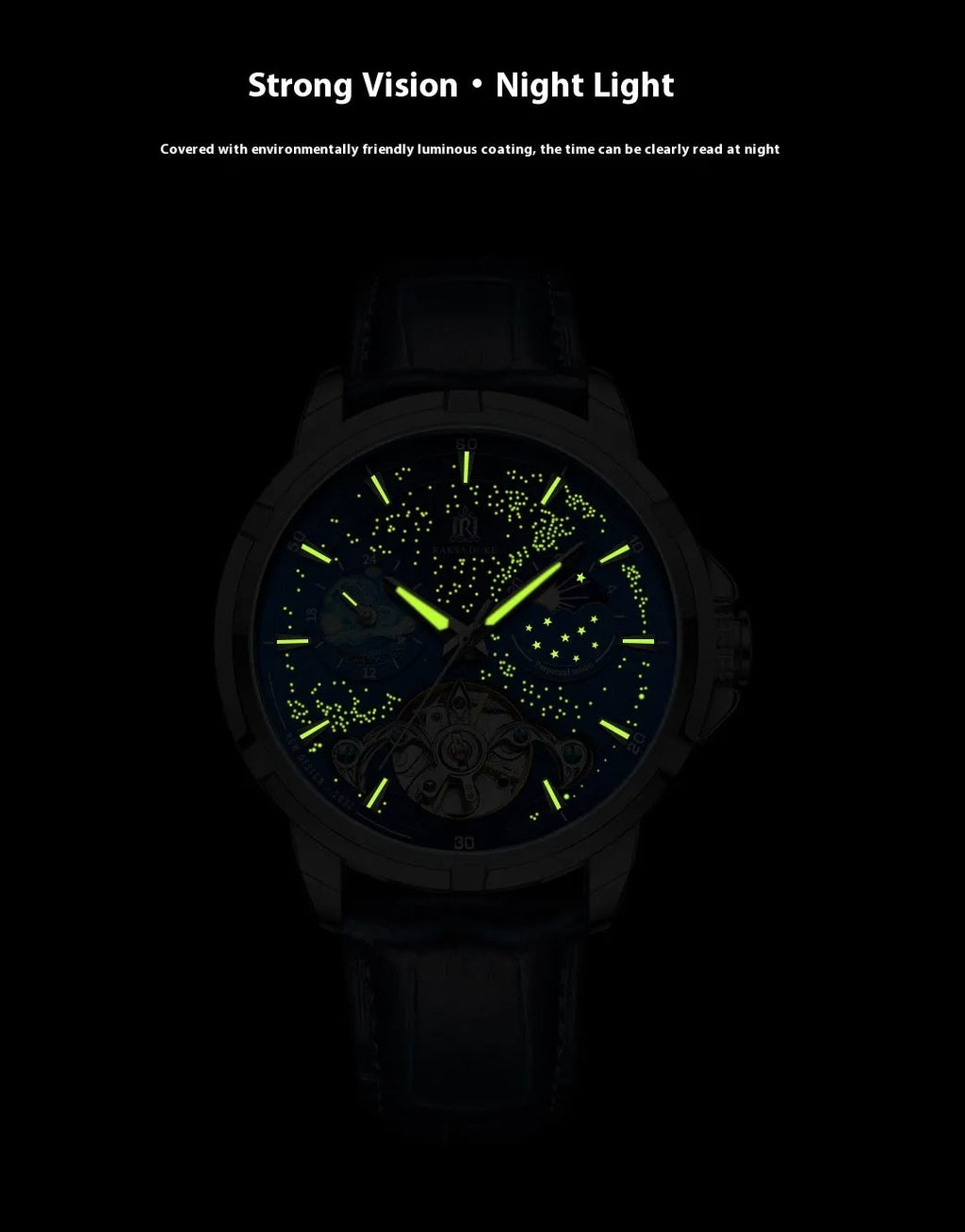 Men's automatic mechanical watch with blue dial and 14mm thickness