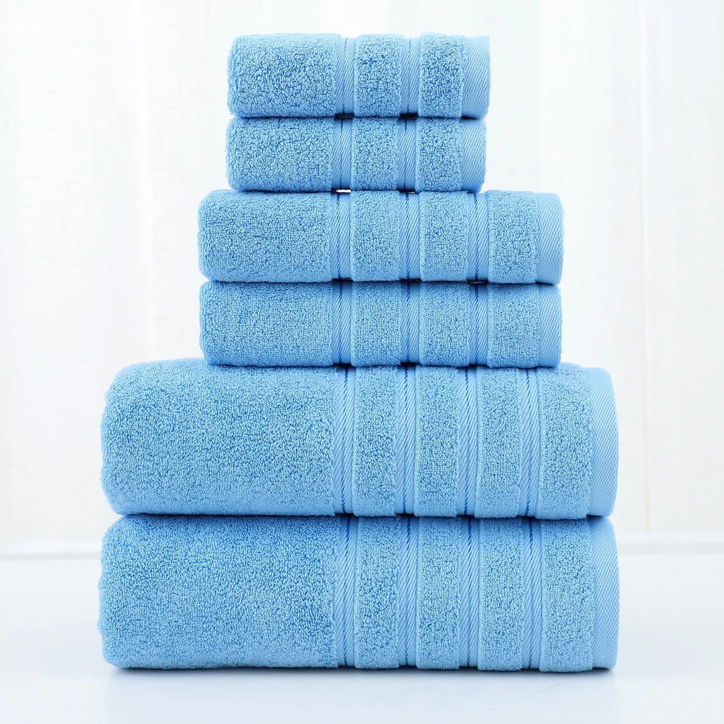 Cotton towel set six-piece in twill black and other colours with combed cotton material