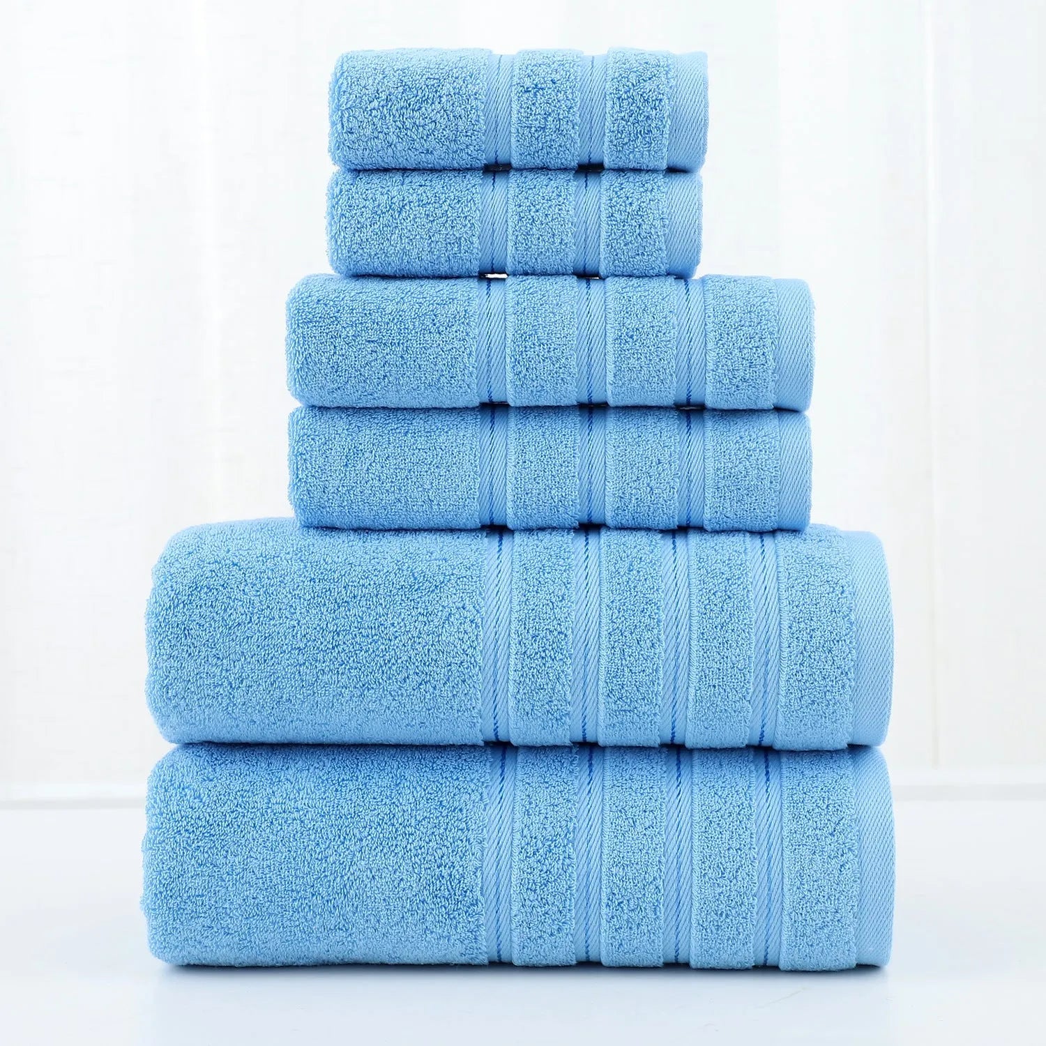 Cotton towel set six-piece in twill black and other colours with combed cotton material