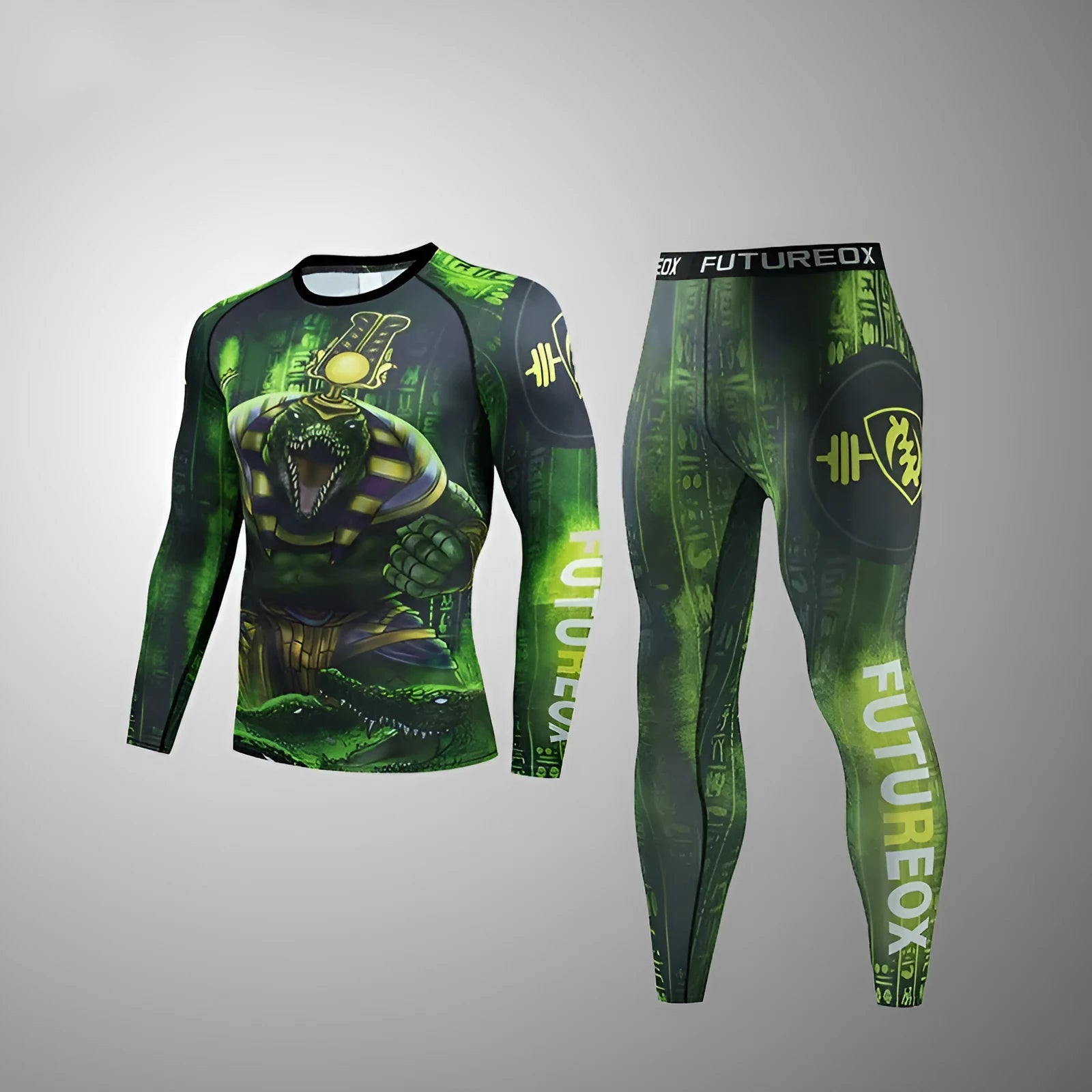 Men's ZF016 printing design polyester sports stretch suit set, slim fit top and trousers for running.
