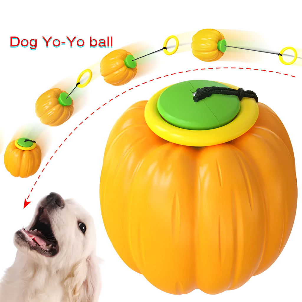 Plastic pumpkin-shaped dog chew ball with squeaker for small dogs in orange colour