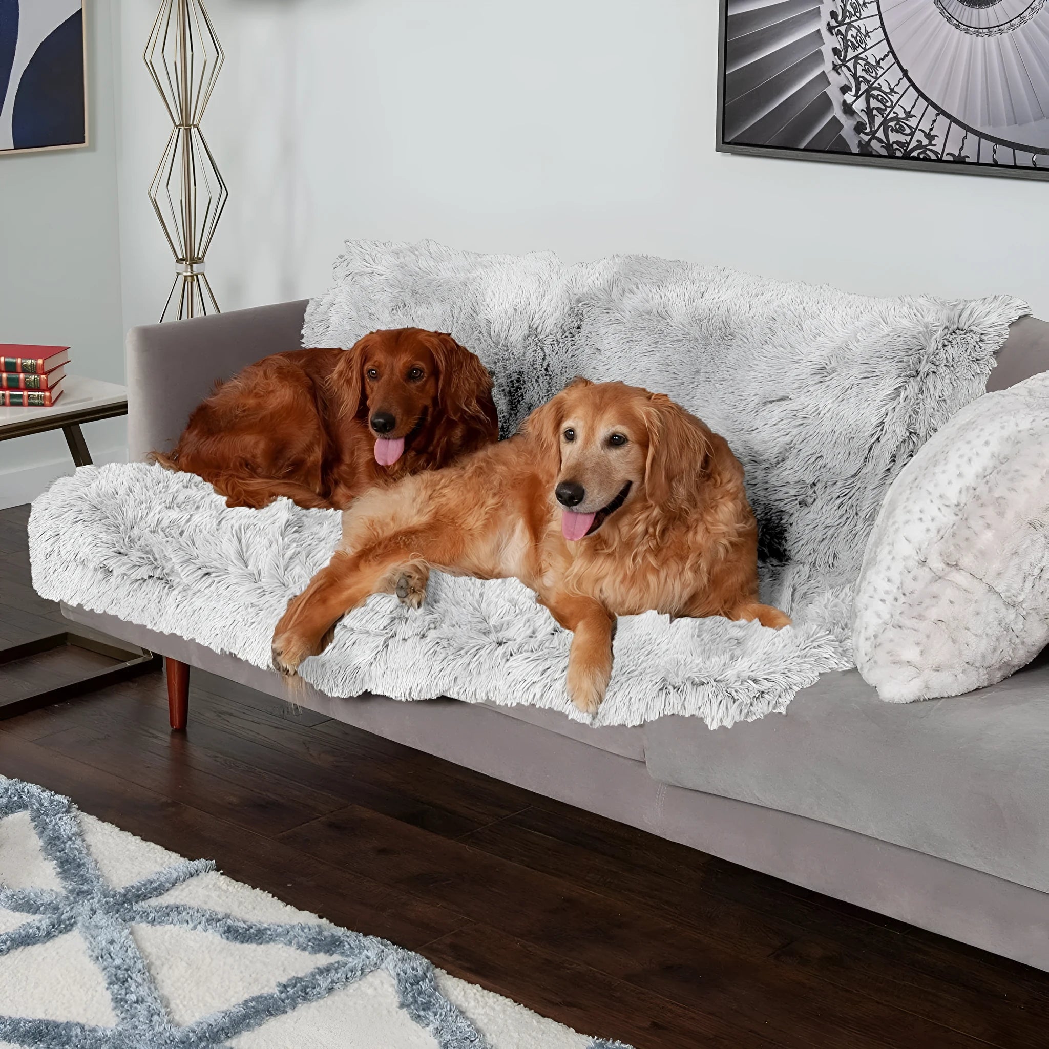 Plush waterproof dog cushion in dark grey showing double layer thickening construction