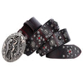 Men's genuine leather belt with punk rivets and an alloy buckle in a retro colour