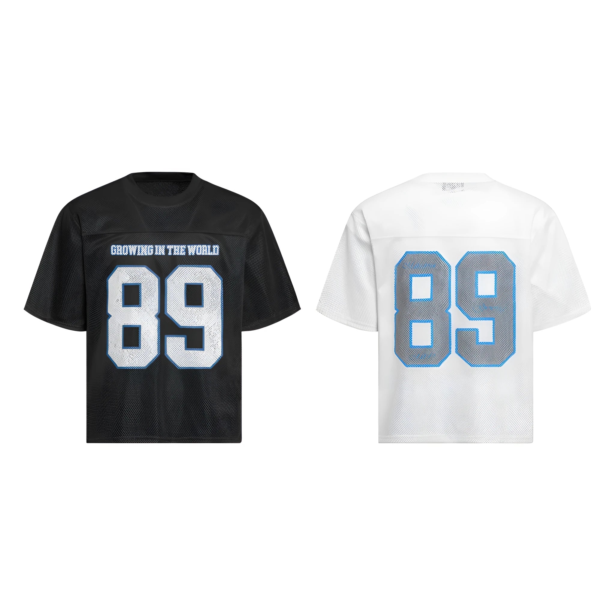 Casual loose-fitting T-shirt in white or black polyester chemical fibre blend fabric with short sleeves