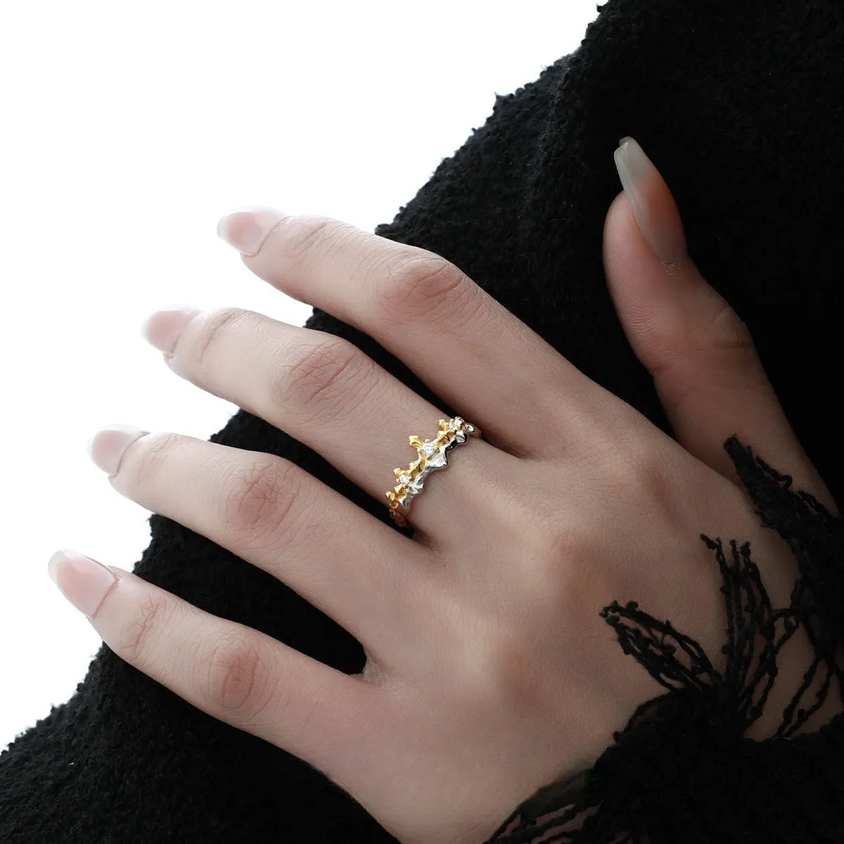 Silver couple ring with princess knight design featuring adjustable opening and electroplated finish options