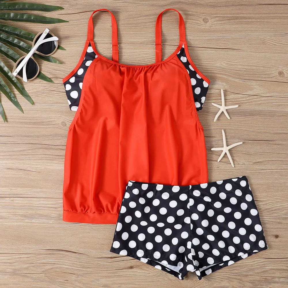 Women's polka dot high-waist swimsuit in polyester fabric for swimming and sports