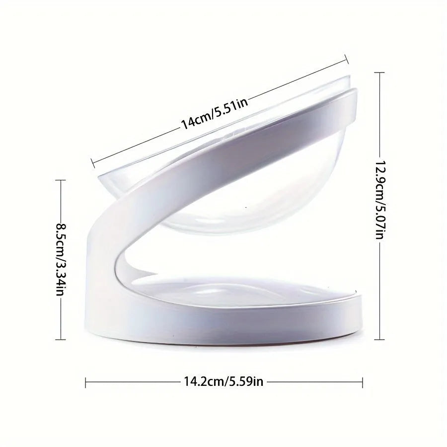 White elevated clear cat food bowl with anti-vomit tilt design