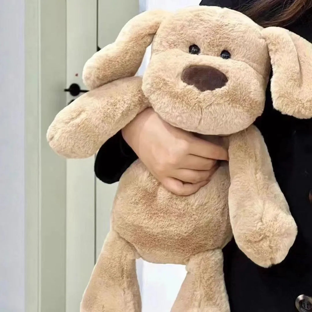 55cm khaki plush milk dog toy doll for infants, soft stuffed animal on white background