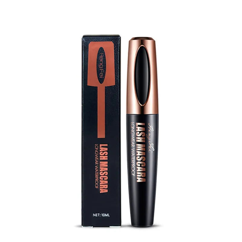 Black waterproof and sweat-proof mascara tube for long curling lashes.