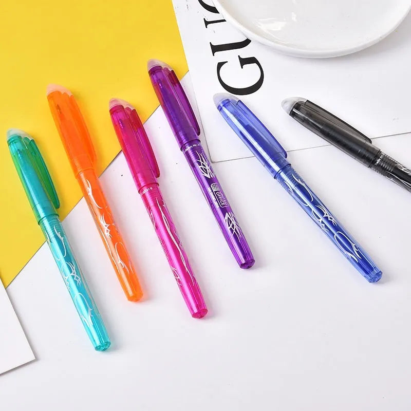 Heat-erasable gel pen set with stainless steel nibs in multiple colours for office and school use