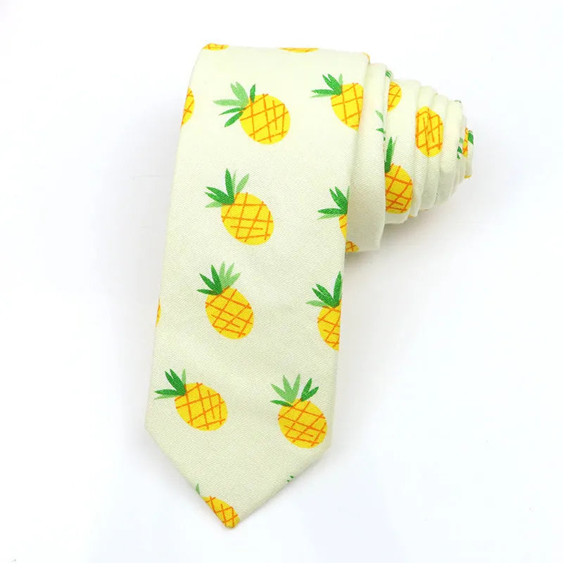Men's narrow cotton bow tie in a cartoon print with an adjustable knot, shown in a selection of colours.